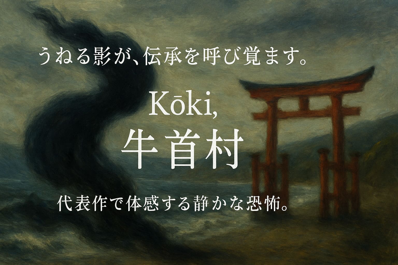 『牛首村』を象徴する北陸の風景を油絵調で表現した横長アイキャッチ（文字のみ・人物なし）